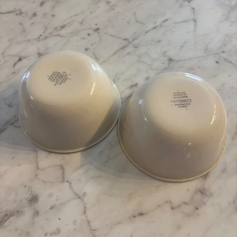 Corelle Vitrelle Small Deep Bowls Cream White Set of 2 Made in USA Glass